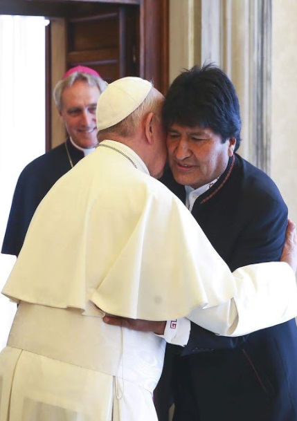 Pope Francis embracing Evo Morales