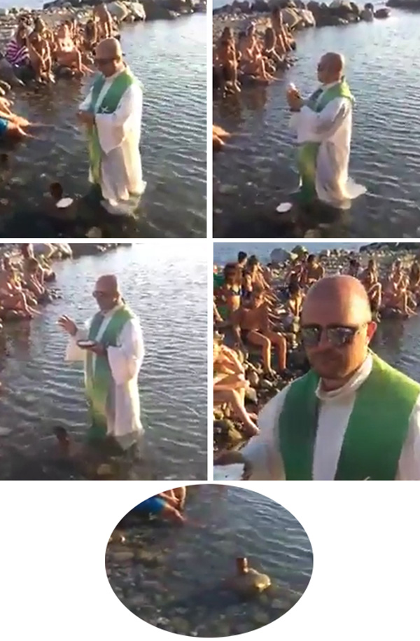Priest saying Mass in ocean water