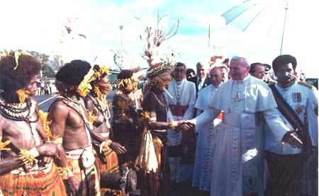 John Paul II greeting semi-naked native women