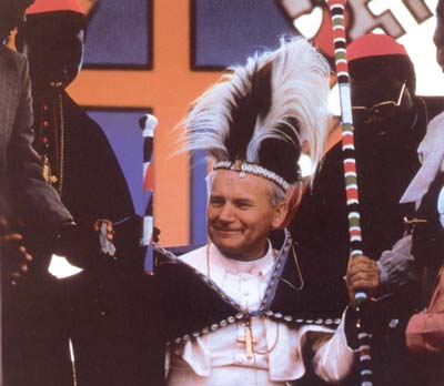 John Paul II wearing an African headdress