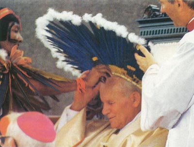 John Paul II wearing an Indian headdress