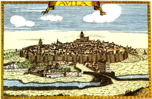 An old painting of the walled city of Avila