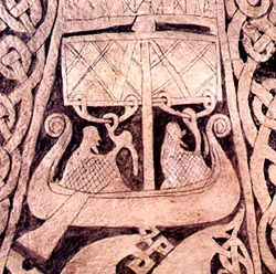a medieval depiction of a viking longship