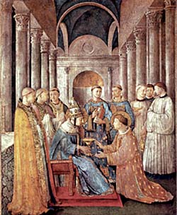 A painting of St. Sixtus II giving the order of deacon to St. laurence by Fra Angelico