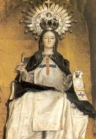 A statue of Our Lady in the Trinitarian habit