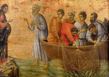 The disciples fishing at the command of Our Lord