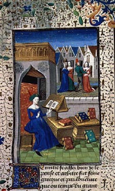 A medieval depiction of a lady enjoying a harmonious life at home