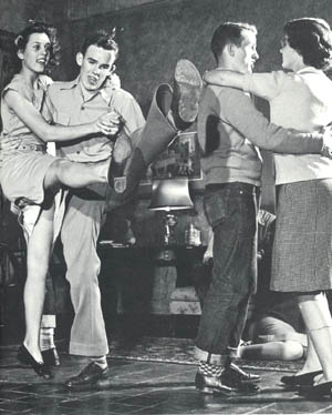 Couples doing rock dances in the 1950s