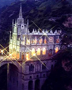 Sanctuario de Las Lajas at night