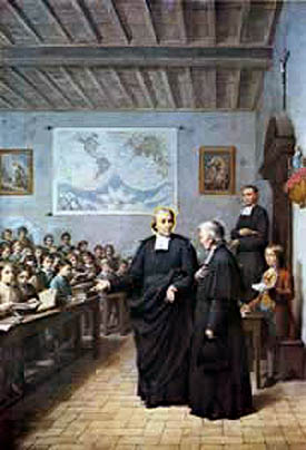 St. John instructing teachers and a class of boys