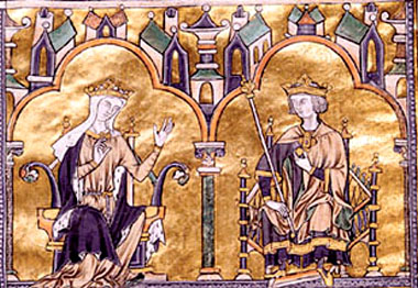 A medieval depiction of Queen Blanche and St. Louis IX