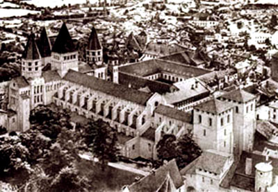 An aerial image of the Abbey of Cluny