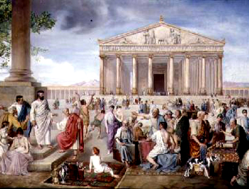 Gathering before the temple