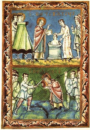 St. Boniface baptizing pagans and being martyred