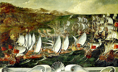 A painting of a Venetian Fleet of Galleys