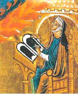 St Hildegard of Bingen receiving revelations from Heaven