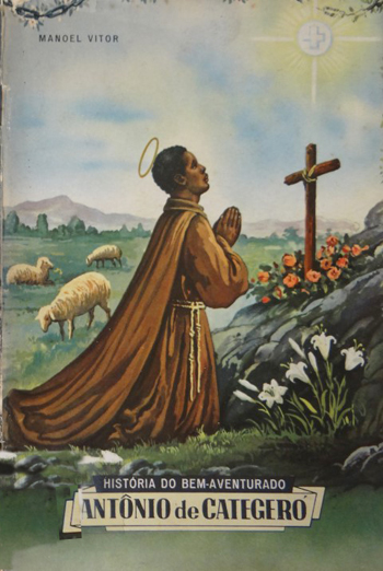 A holy card depicting St. Anthony praying as a shepherd