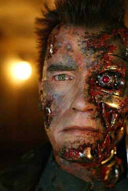 Schwarzenegger acts the part of a robotic killer