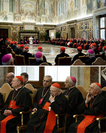 Cardinals listening to Francis speak