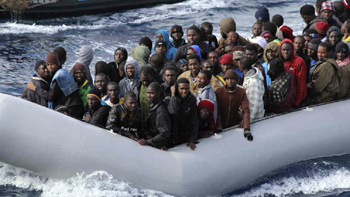 An immigrant boat loaded with young men
