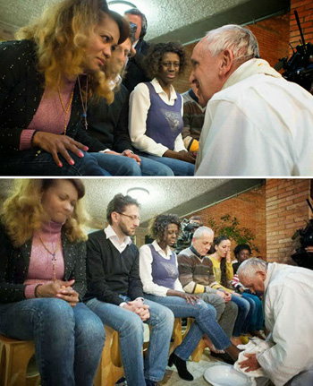 Francis washes feet of transgender