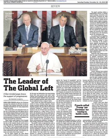 Wall Street: Francis is leader of left