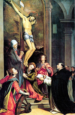 St. Thomas Aquinas offering his works to Our Lord