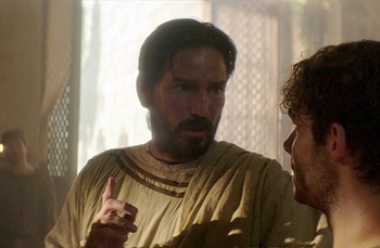 St. Luke speaking to a Christian in the Movie 'Paul Apostle of Christ'