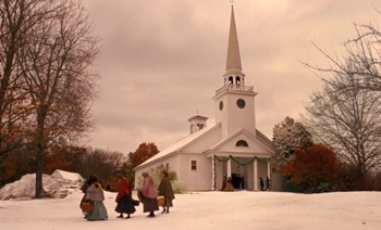 Little Women passing church on Christmas morning