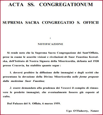 condemnation of Sr. Faustina from the Holy Office in 1959