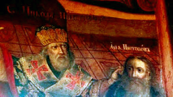A depiction of St. Nicholas striking Arius