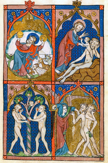 Medieval illustrations showing Genesis and the Expulsion from Eden