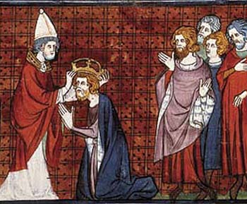Depiction of Pope Leo crowning Carlos Magnus, signifying the authority of the Church over temporal society