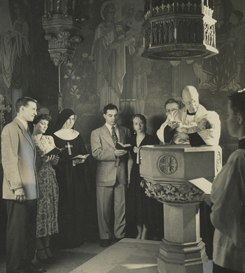Black and White photograph of a traditional 50's baptism
