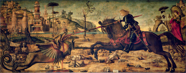 St. George slaying a dragon and saving a princess