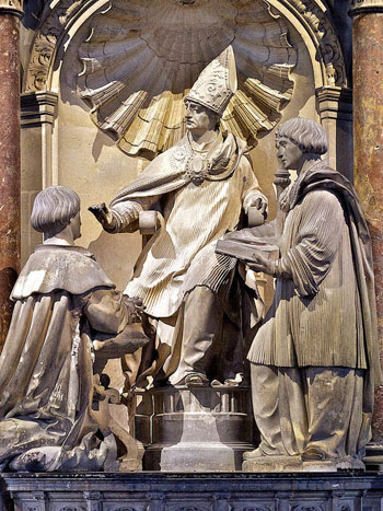 Cathedral of Reims scultpure of St. remigius baptizing Clovis
