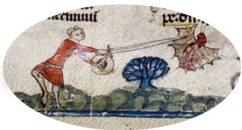 medieval manuscript depicting a man swinging a sword at a butterfly