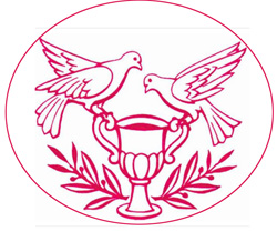 a lineart image of doves over a chalice of eucharistic wine