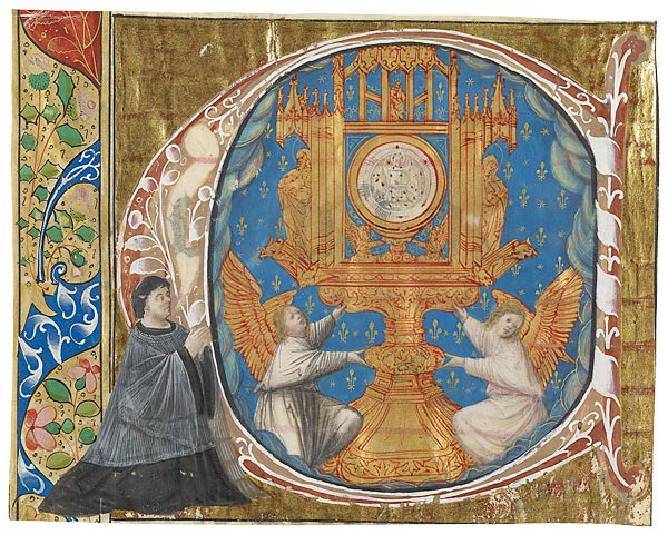a medieval illuminated manuscript depicting the blessed sacrament