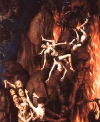 Medieval depiction of souls tormented in hell