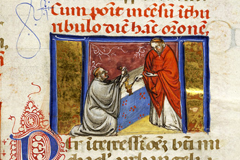 Medieval manuscript depicting the blessing of incense
