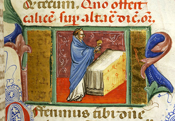 Medieval manuscript depicting the offertory