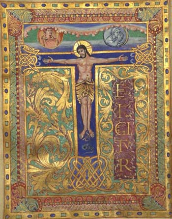 Illuminated manuscript depicting the 'T' of the te igiitur as a cross with Christ