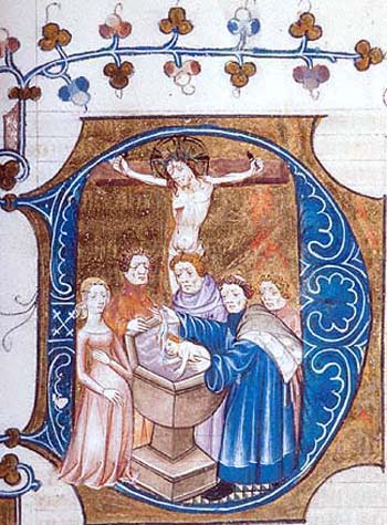 Medieval depiction of baptism