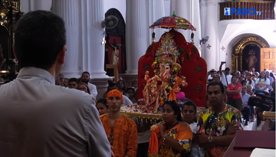 The pagan idol facing the altar of the Cueta Cathedral