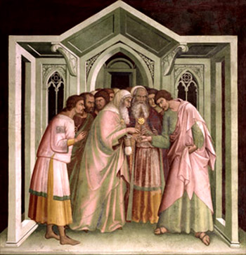 A painting of the Betrayal of Judas - Barna da Siena