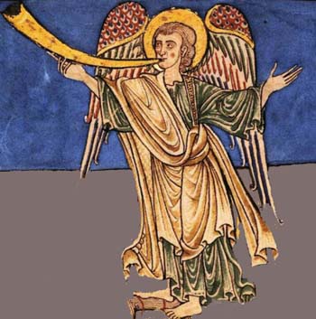 Apocalypse Angel blowing a trumpet