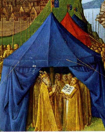 Charlemagne singing the Divine Office in his tent