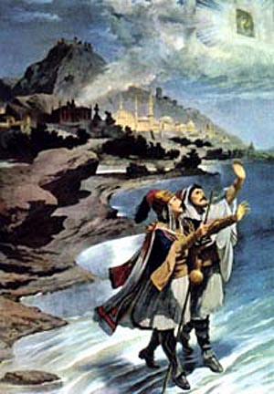 pilgrims walking over the Adriatic Sea
